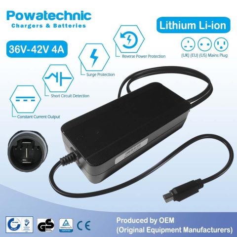 42V 4A 3-pin Li-Ion Charger for 36V Yamaha In-tube Battery