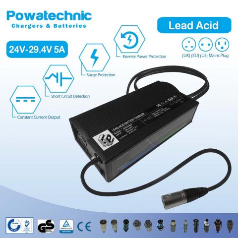 PWT2550 - 29.4 5A Lead Acid AGM Gel Charger for 24V Scooter, E-Bike battery