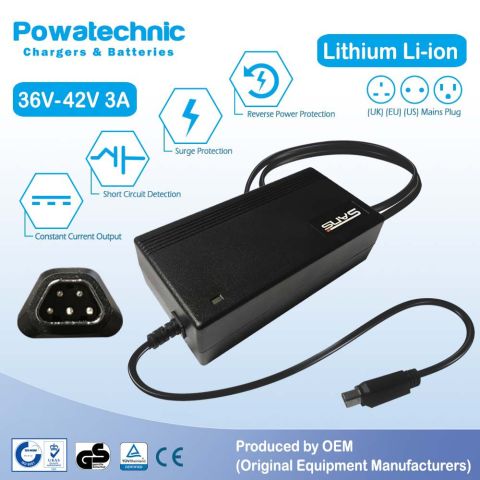 PWT33019 - 42V 3A TRP 5-pin Li-Ion Charger for 36V Joycube & Phylion Battery