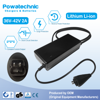 42V 2A DTB 3-pin Li-Ion Charger for 36V Battery
