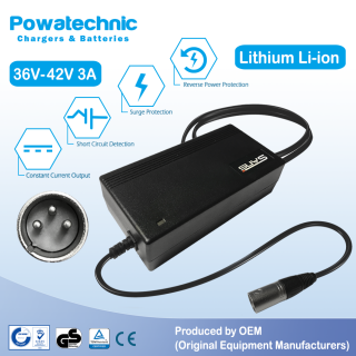 42V 3A XLR 3-pin Charger for Giant E-Bike Battery