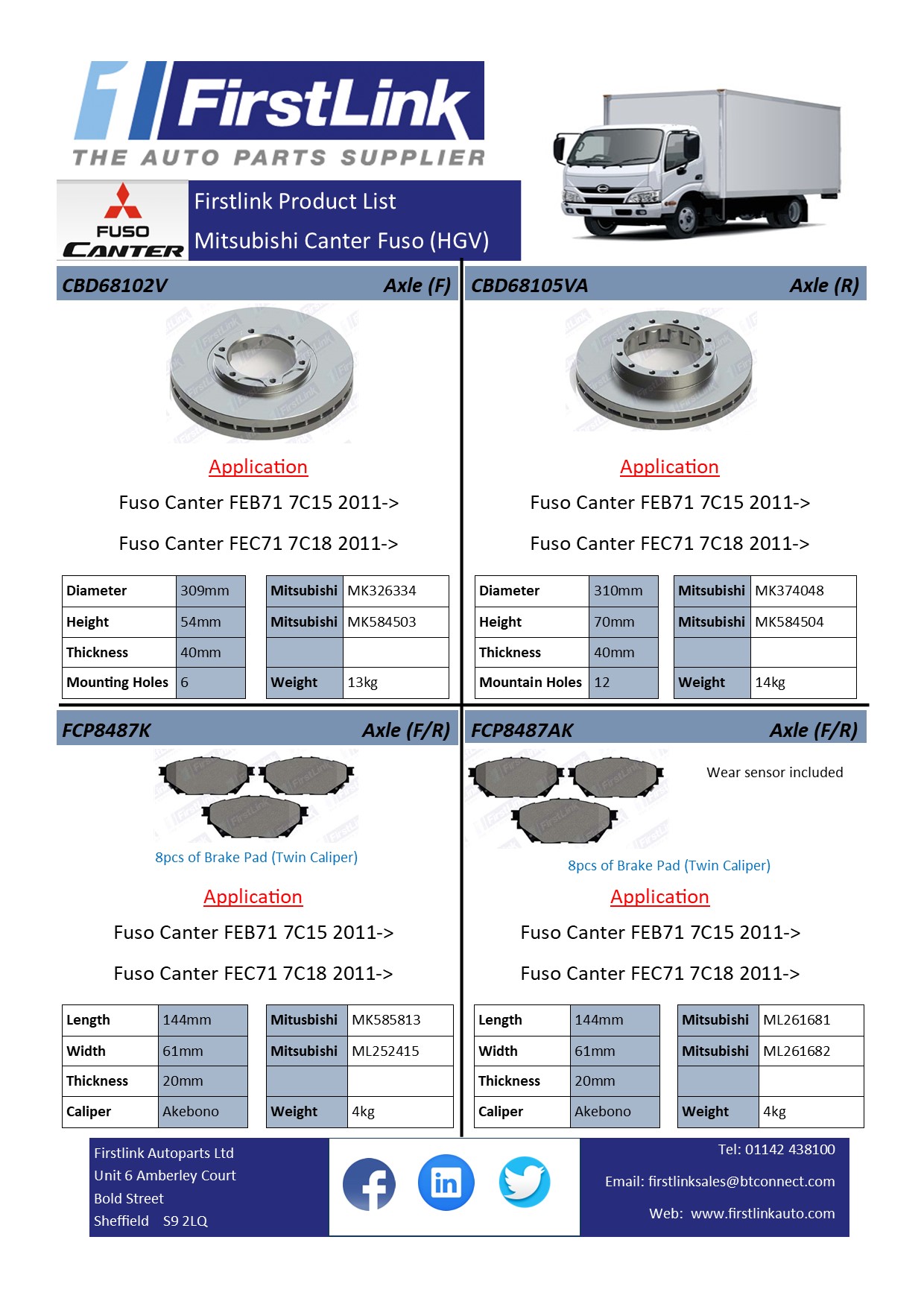 Mitsubishi Canter 7c Series Brake Discs and Pads